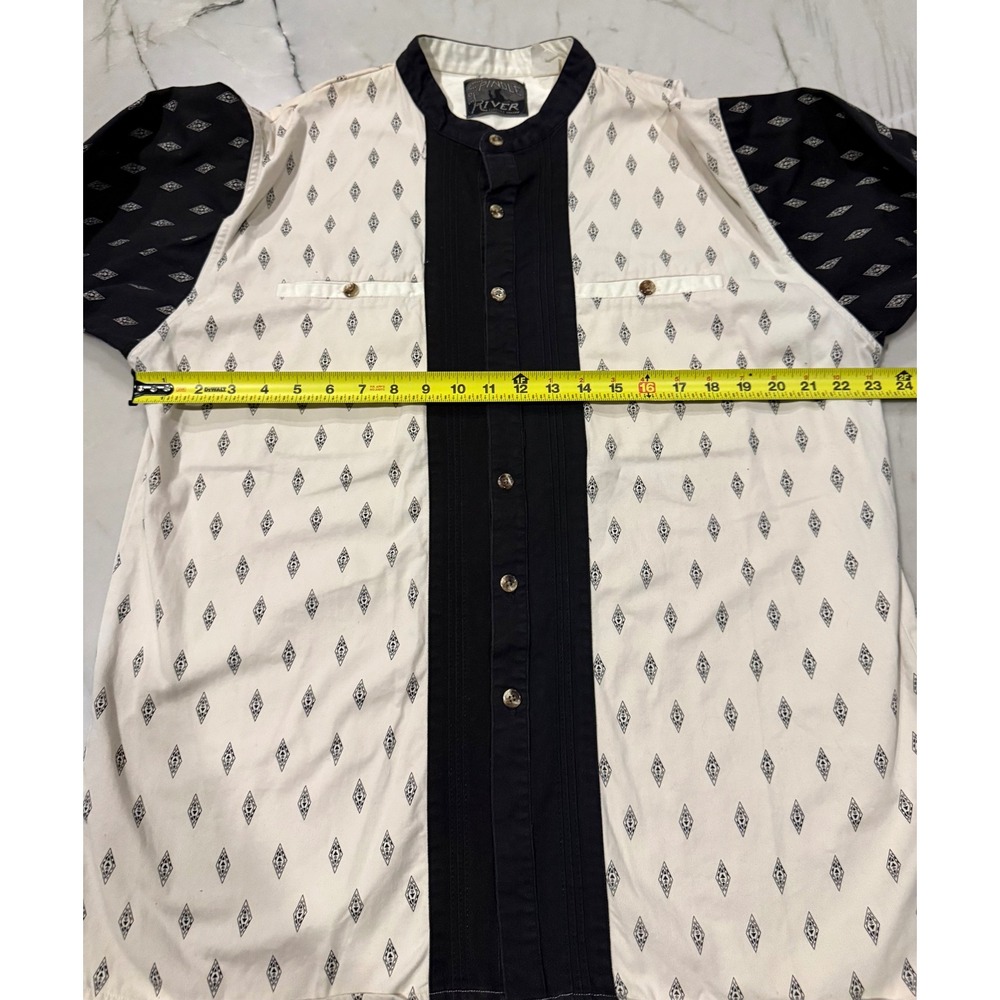Spindle River Classics Mens XL Band Collar Diamond Print Tuxedo Bib Cotton Shirt - Picture 9 of 11